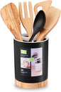 Kitchen Utensil Holder Tableware Storage Bucket, Spoon Chopsticks Fork Drain Rack Utensil Crock for Counter, Household 3-Format Tableware Drainer with Removable Divider and Wooden Base