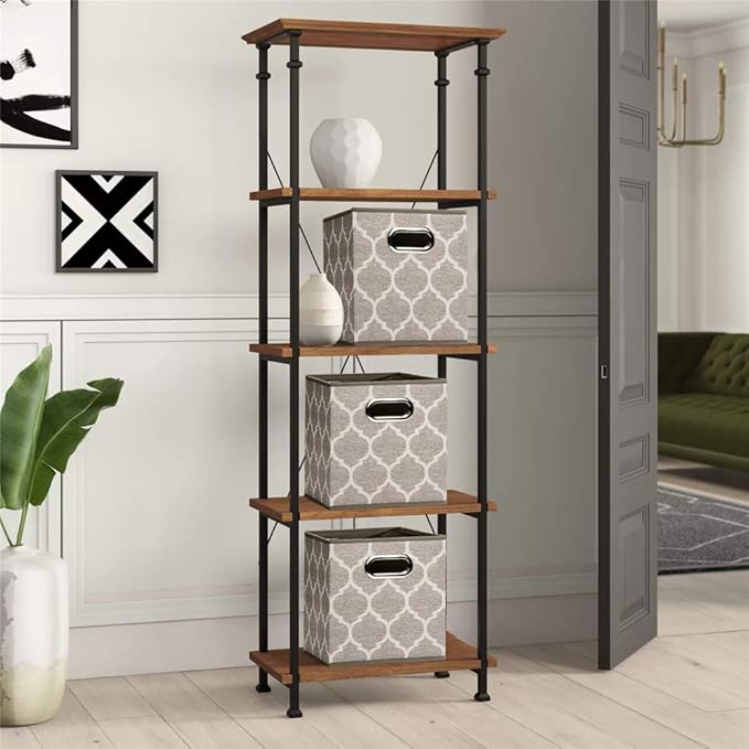 Decorative Storage Cubes 10.5 x10.5 x 11 Inch Brown Cuibcle Baskets LatticePattern Cloth Storage Cubes Bins Foldable Fabric Storage Boxes Inserts Cube Drawers for Organizer Closet,QY-SC08-6