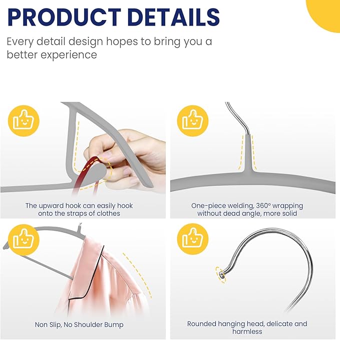 Jiang&Rong 30 Pack 16 Inch Rubber-Coated Non-Slip Metal Hangers - Heavy Duty No Bump Closet Hangers for Coats, Shirts, Suits, Sweaters (30-Pack, Grey)