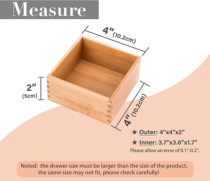 Bamboo Organizer Storage Boxes for Tabletop Bathroom Dresser Organizer Small Boxes, Bamboo 4"*4"