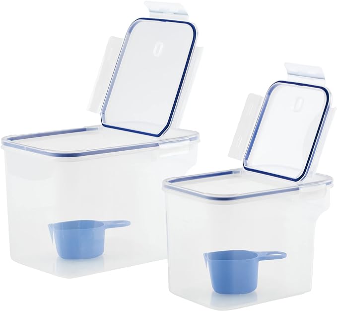 LocknLock Easy Essentials Food Storage Container and Scoop Set/Food Storage Bin Set, BPA-free/Dishwasher Safe, 4 Piece - Clear