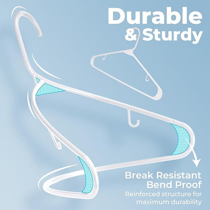 HOUSE DAY White Plastic Hangers 10 Pack, Plastic Clothes Hangers with Built-in Hooks, Durable and Strong Coat Hanger for Closet, Space Saving Clothing Hanger for Shirts, Coats, Skirt, Dress