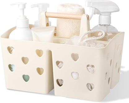 Anyoifax Portable Shower Caddy Plastic Shower Basket Organizer Divided Bathroom Caddy Storage Cleanning Caddy Tote with Handle for College, Dorm Room, Kitchen, Beige