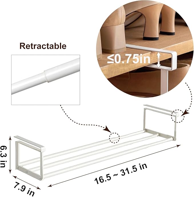 Expandable Shoe Rack Organizer - Adjustable Shoe Rack & Under Cabinet Shelf - for Shoe or Clothing Storage and Organization, Under Shelf Storage (Black,4 Pcs)
