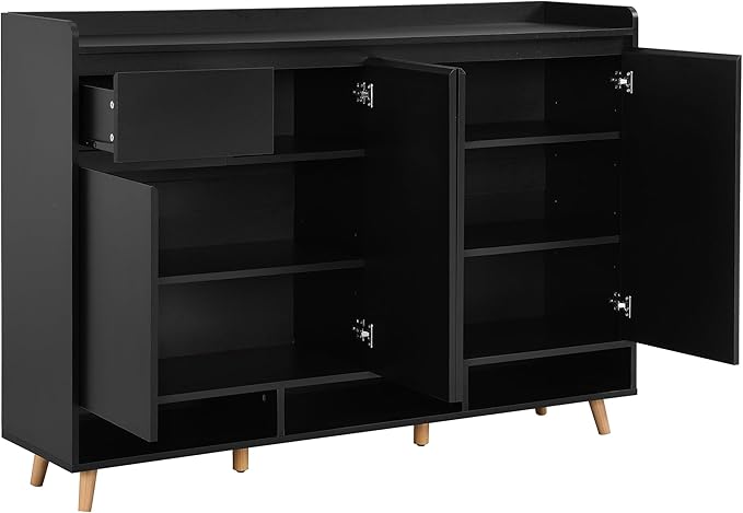 JIVOIT Shoe Cabinet with Adjustable Shelves, Drawer, Sleek and Contemporary Shoe Rack with Solid Wood Legs, Minimalist Home Organizer Storage Sideboard for Entryway, Living Room (Black,167)