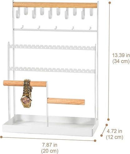 ProCase Jewelry Organizer Stand Necklace Organizer Earring Holder, 6 Tier Jewelry Stand Necklace Holder with 15 Hooks, Jewelry Tower Display Rack Storage Tree for Bracelets Earrings Rings -White