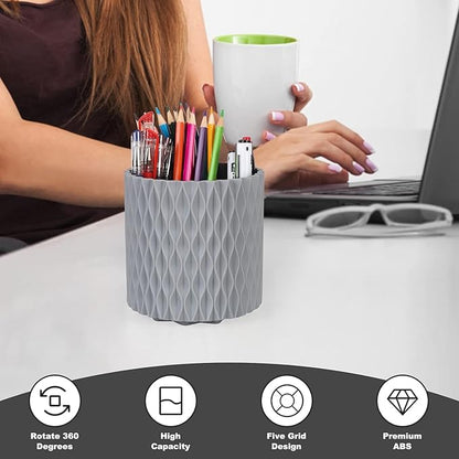 Makeup Brush Holder Organizer-360° Rotating Makeup Brush Storage,Pencil Pen Holder Cup,Desk Accessories,5 Slot Make up Brushes Cup, for Vanity Desktop Bathroom Countertop (Grey)