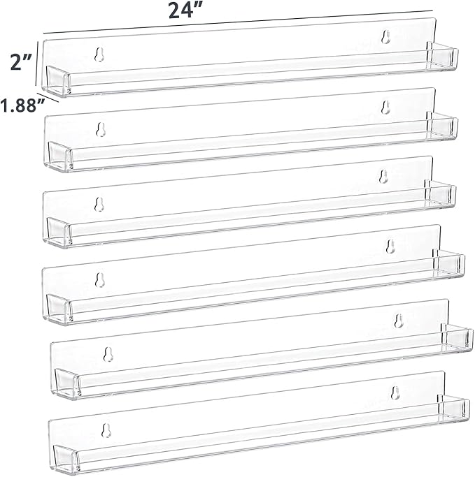6Pcs/Set 24 Inch Nail Polish Rack Wall Mounted, Lipstick Essential Oil Bottle Clear Holder Organizer, Big Display Stand Wall Shelf for Bottle Cup Make-ups