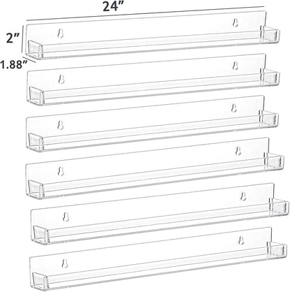 6Pcs/Set 24 Inch Nail Polish Rack Wall Mounted, Lipstick Essential Oil Bottle Clear Holder Organizer, Big Display Stand Wall Shelf for Bottle Cup Make-ups