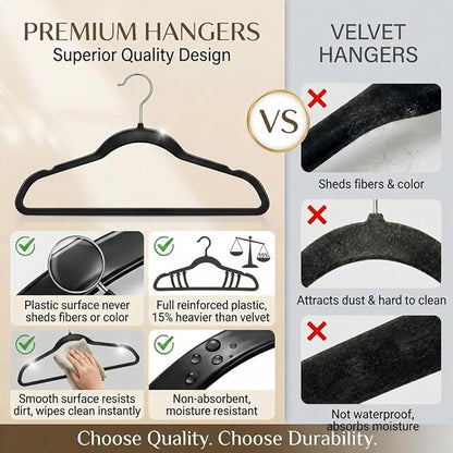SMARTOR Plastic Hangers 50 Pack, Heavy Duty Plastic Hangers for Clothes - Non-Velvet Slim Hangers with 360° Swivel Hook & Clothes Thin Hanger - Durable Coat Hangars, Space Saving Hanger - Black