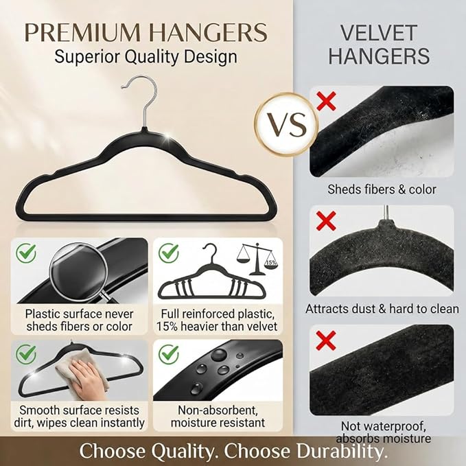 SMARTOR Plastic Hangers 20 Pack - Thin and Slim Design for Space Saving Organizer - Heavy Duty Durable Closet Organizers and Storage with 360 Swivel Hooks, Non Slip Notches for Straps - Black
