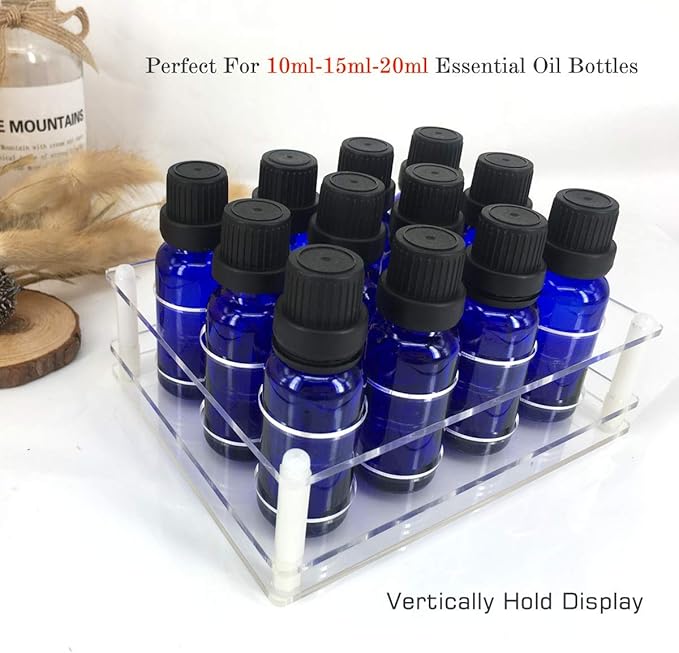 BOXIN 2-Pack Acrylic 2-in-1 Storage Rack, 12 Slots Each, Holds 10ml/15ml/20ml Essential Oils & Slim Lipsticks, Clear Desktop Vanity Organizer