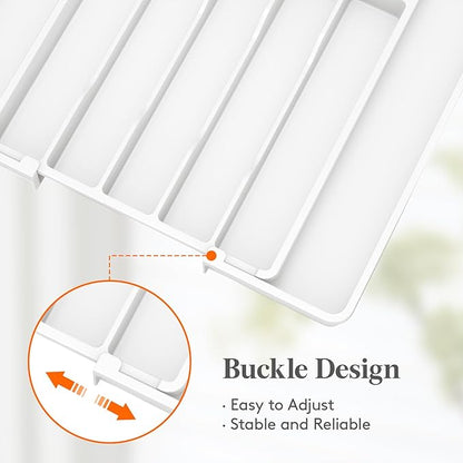 Lifewit Silverware Drawer Organizer, Expandable Utensil Tray for Kitchen, BPA Free Flatware and Cutlery Holder, Adjustable Plastic Storage for Spoons Forks Knives, 10.9"-17.5" x 13.7", White