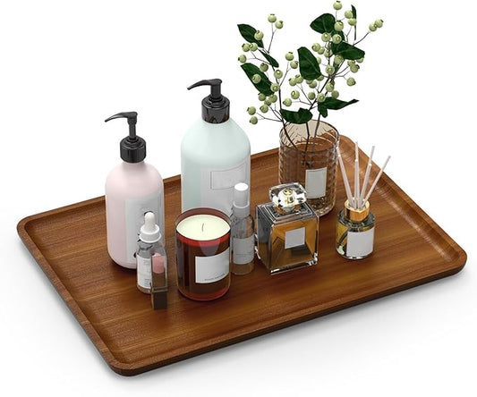XZHXFX Bamboo Vanity Tray, Decorative Tray for Counter, Coffee Table, Kitchen, Bedroom (Large)