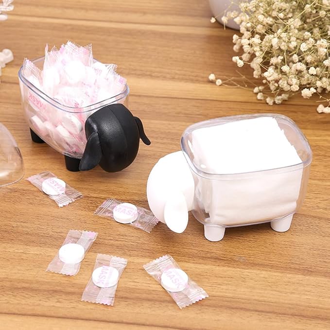 2-Pack Sheep Acrylic Cotton Ball & Qtip Dispenser with Lid | Adorable Sheep-Shaped Vanity Organizer Canisters for Bathroom Countertops | Stylish Black/White Set - Gift