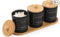 3 Pack Qtip Holder - Bathroom Organizers and Storage, Cotton Round Pad Dispenser Floss Pick Holder with Tray, Glass Apothecary Jars with Lids, Cotton Ball Container - Black
