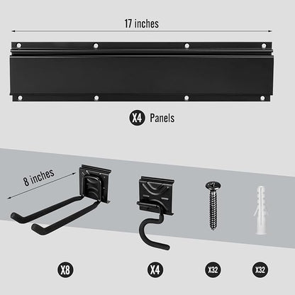 SMARTOLOGY Modular Heavy-Duty Steel Garage Tool Storage Rack - 150 lbs Weight Capacity Weather-resistant Powder-Coated Wall Mount Organizer for Shovels, Rakes, Ladders & Landscaping Equipment