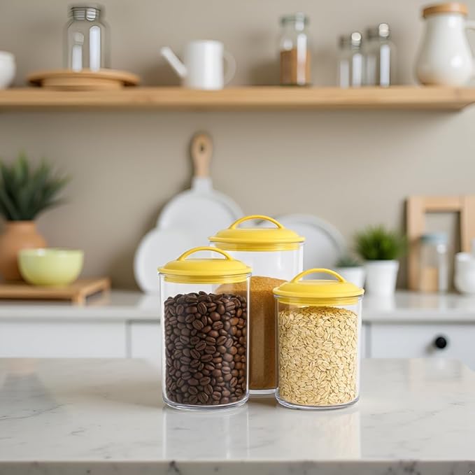 Food Storage Containers, BPA Free Airtight Canisters for Cereal, Pasta, Sugar, Coffee, Flour, Cookies, Loose Tea, for Kitchen Organization Set of 3 Lemon by Reston Lloyd