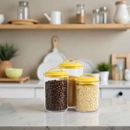 Food Storage Containers, BPA Free Airtight Canisters for Cereal, Pasta, Sugar, Coffee, Flour, Cookies, Loose Tea, for Kitchen Organization Set of 3 Lemon by Reston Lloyd