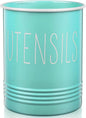 Bivvclaz Teal Kitchen Utensil Holder, 6.7" Utensil Holder for Kitchen Counter, Cooking Utensil Crock with Cork Bottom, Turquoise Decor and Accessories, Countertop Utensil Storage Caddy Organizer