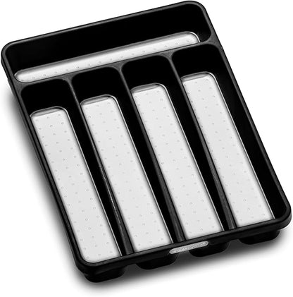 madesmart Small Silverware Tray, 5 Compartment Flatware Organizer for Forks, Knives & Spoons, Non Slip, Soft Grip Lining, Fits Small Drawers, Granite