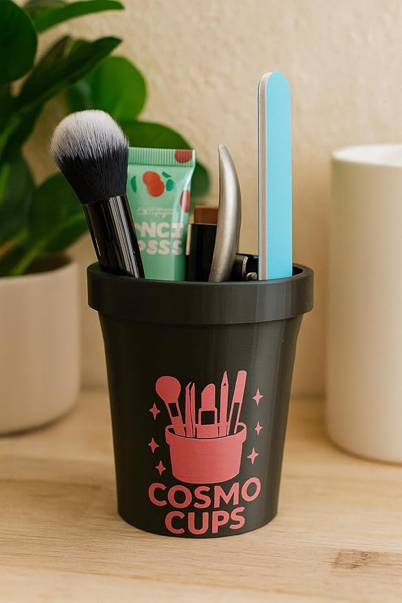 CosmoCups Car Makeup Brush Cup Holder, Decorative Pot Design, Cosmetic Organizer Storage Container for Beauty Tools and Accessories for Cars and Home