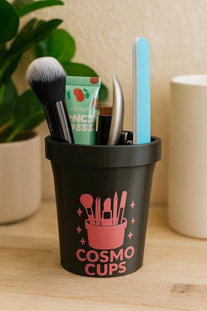 CosmoCups Car Makeup Brush Cup Holder, Decorative Pot Design, Cosmetic Organizer Storage Container for Beauty Tools and Accessories for Cars and Home