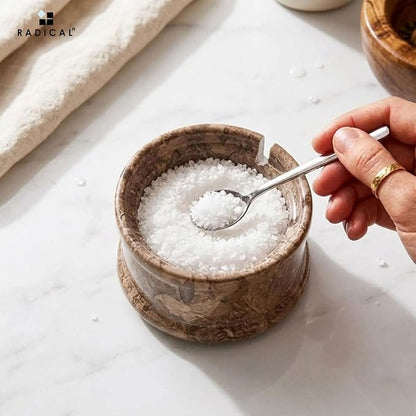 Radicaln Marble Salt Cellar with Lid 4" Inch Oceanic Handmade Salt Jar & Spice Storage Containers For Kitchen Countertop, Ideal Sugar Bowl & Salt dish For Table