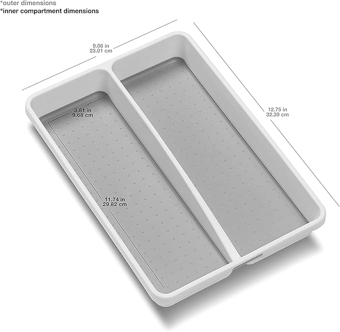 madesmart Premium Small Utensil Tray, Deep Storage for Ladles, Whisks & Serving Tools, Non Slip Lining, for Drawers & Home Organization, White