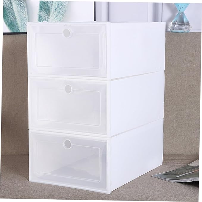 6pcs Transparent Stackable Shoes Box with Drawer Design Breathable Plastic Shoe Storage Container for Men Dustproof Organizer with Window for Closet and Cabinet