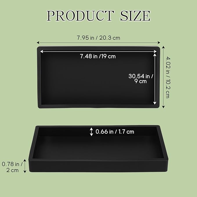 Black Silicone Tray Bathroom Vanity Tray Silicone Countertop Trays for Toilet Kitchen Perfume Jewelry Candle Key (1, Small-7.95×4.02×0.78in)