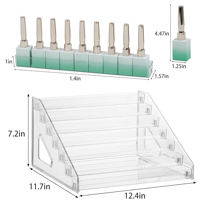 Nail Polish Organizer,7 Layers Acrylic Display Rack with 120Pcs Color Display Tips,Nail PolishDip Powder Acrylic Display Rack,Makeup Organizer No Tool Needed(Clear)