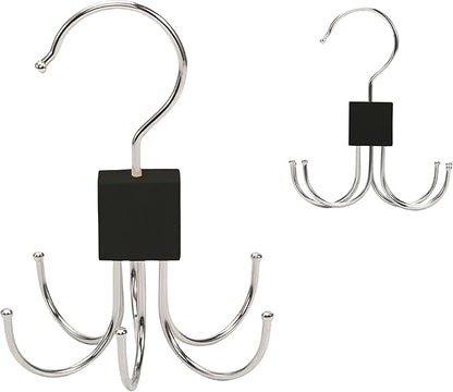 2pcs 360° Rotating 6-Claw Multi-Function Hook Closet Hanging Organizer Hangers for Clothes Hats Scarves Belts, Stainless Steel Rotary Hook Hanger for Kitchen Bathroom Office Home Storage Rack (Black)