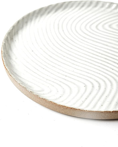 Vanity Tray with Brown Trim - Candle & Perfume Holder Organizer - Decorative Round White 8"8" Countertop Tray for Bathroom & Dresser