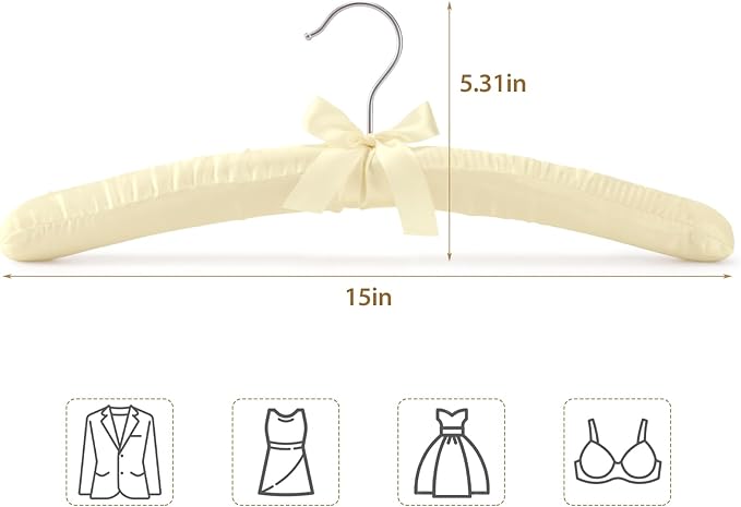 Women's Clothing Padded Hangers, 15 Inch Satin Hangers, Thick Foam Padding, No Shoulder Pads, for Sweaters, Suits, Wedding Dresses, Fine Cashmere (Pack of 5)