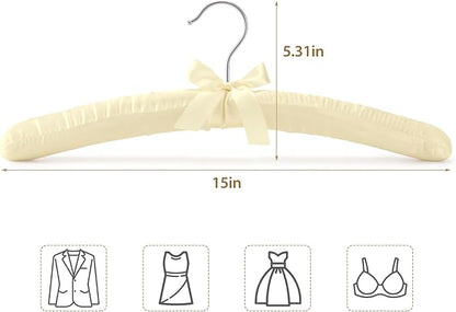 Women's Clothing Padded Hangers, 15 Inch Satin Hangers, Thick Foam Padding, No Shoulder Pads, for Sweaters, Suits, Wedding Dresses, Fine Cashmere (Pack of 5)