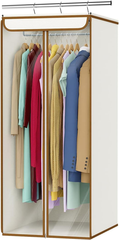 Univivi Garment Bags for Hanging Clothes, Large Clothes Storage Bags Closet Organizer with Clear Window, Premium Hanging Garment Storage Bag for Suits, Coats, Dresses, 40" (Beige)