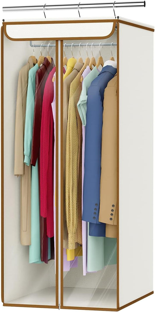 Univivi Garment Bags for Hanging Clothes, Large Clothes Storage Bags Closet Organizer with Clear Window, Premium Hanging Garment Storage Bag for Suits, Coats, Dresses, 40" (Beige)