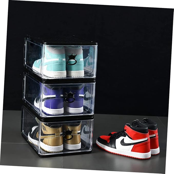CHILDWEET 5pcs Small Detachable Transparent Shoes Storage Boxes Stackable Plastic Organizer for Home Bedroom Breathable Design for Shoes and Accessories Black