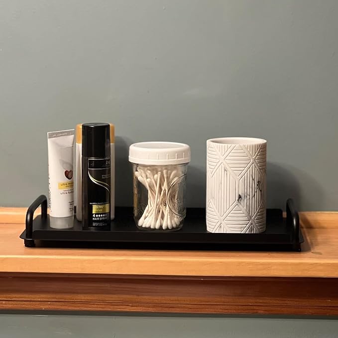 Gypie Toilet Paper Basket, Tank Tray with Handle, Bathroom Counter Storage Tray for Kitchen (Black)