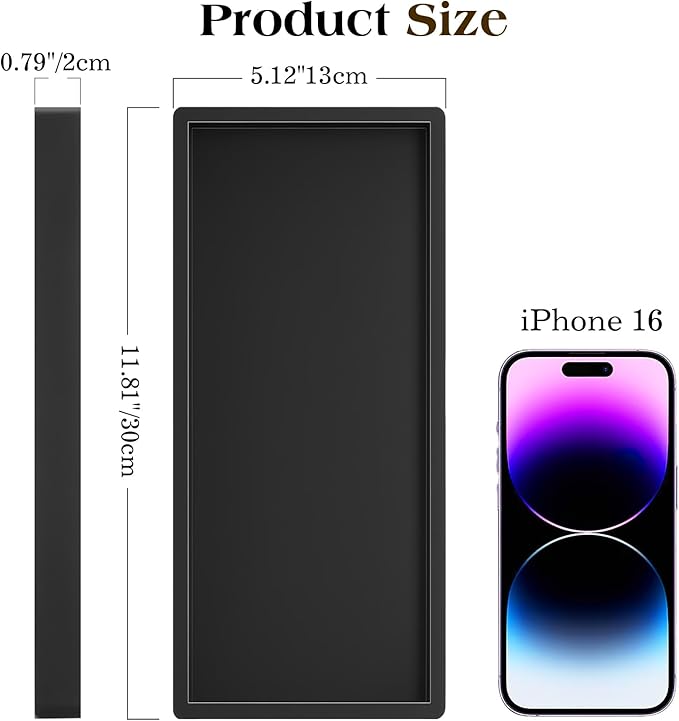 Luxspire Bathroom Vanity Tray, 11.8 x 5.1 Silicone Kitchen Counter Tray for Soap Dispenser, Bathroom Countertop Organizer for Perfume Soap Towel Bathroom Accessories, 2 Packs, Matte Black