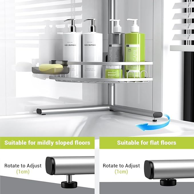 Aitatty Standing Shower Caddy Corner: 4-tier Rustproof Shower Organizer Shelf - Floor Shower Corner Shelf Rack Stand for Bathroom Chrome