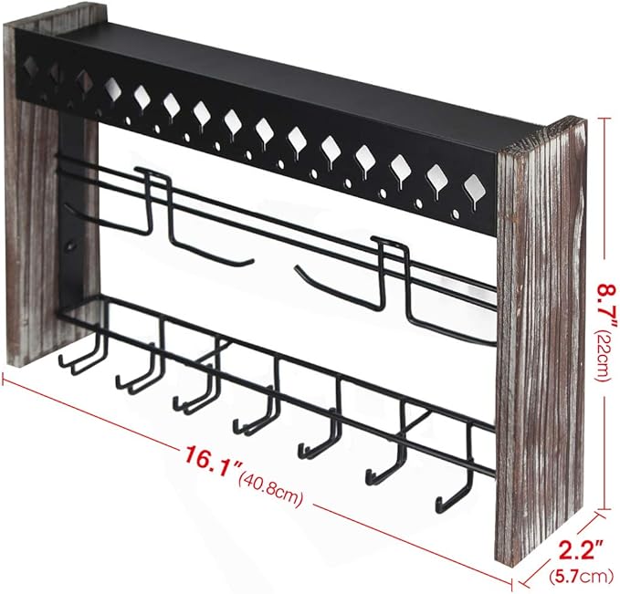 JackCubeDesign MK460A - Wood Wall Mount Jewelry Organizer with Metal Hooks (Rustic Wood)