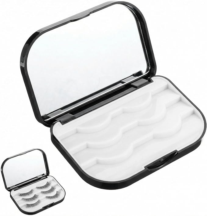 Eyelash Storage Case, 3 Layer False Eyelash Travel Case Fake Eye Lash Cases with Mirror Makeup Storage Box Empty Cosmetic Organizer Box Lash Packaging Can Store 3 Pairs (Black)