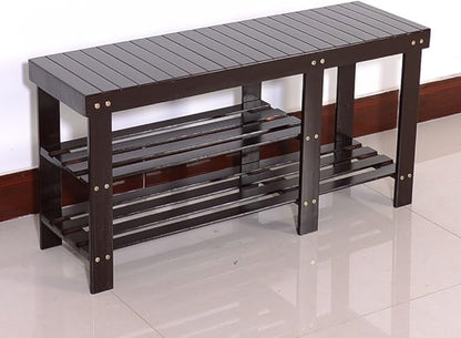 None/Brand Bamboo Shoe Rack with Storage Shelf, Three-Layer Wooden Shoe Rack, can Hold 551 pounds, Very Suitable for Corridor, Bathroom, Living Room and Corridor Entrance (Coffee(Boots Version))