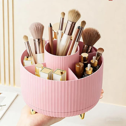 360 Degree Rotating Makeup Brush Holder Organizer Detachable Design 5 Slot Make up Brushes Cup for Cosmetics and Pencil Pen Organizer for Desk Makeup Organizer Skincare Storage for Vanity (pink2)