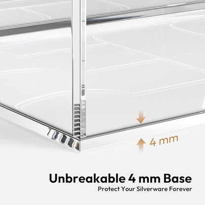 NIUBEE Expandable Kitchen Drawer Organizer for Flatware and Utensils,Clear Acrylic Adjustable Silverware Tray for Drawer,Office,Bathroom Supplies-9 Compartments