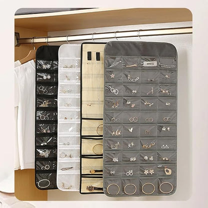 Hanging Jewelry Organizer Storage Earring Jewelry Storage Bag With 48 Pockets Necklace Bracelet Ring Glasses Accessory Display Rack (B80-Black)