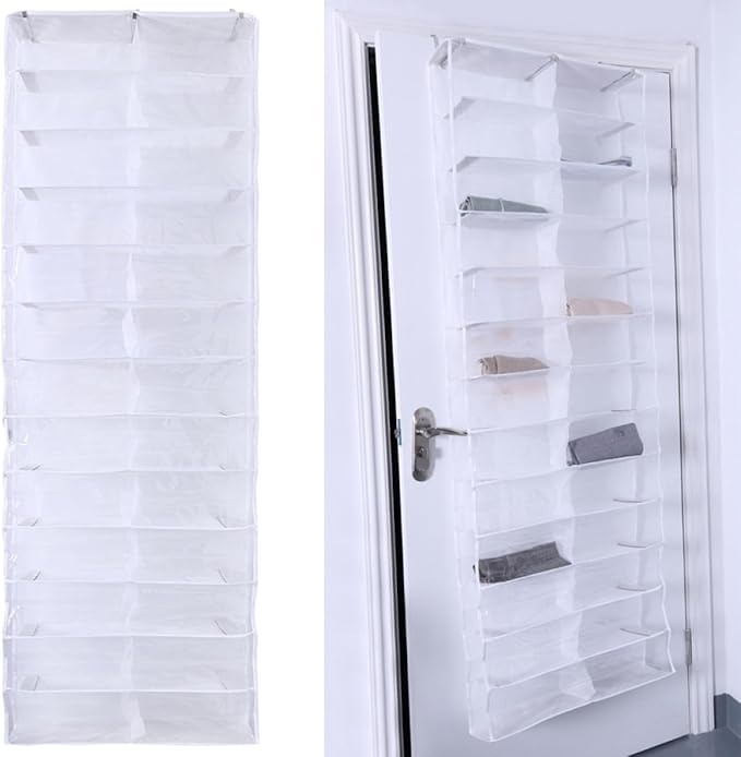 ARTIBETTER 2pcs Over-the-door Shoe Organizer with 26 Pockets White Non-woven Fabric Shoe Storage Rack for Closet Space Saving and Shelf Holder