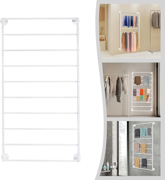 Wall Mounted Display Rack, 10-Layer Wall Scarf Rack Organizer, Space-Saving Wrapping Paper Organizer Ribbon Holder for Flower Shops. Three Color Options (White)